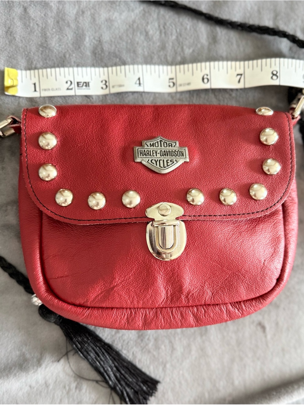 Harley-Davidson Branded Red Leather Studded Bag / Satchel / Purse - Picture 4 of 5